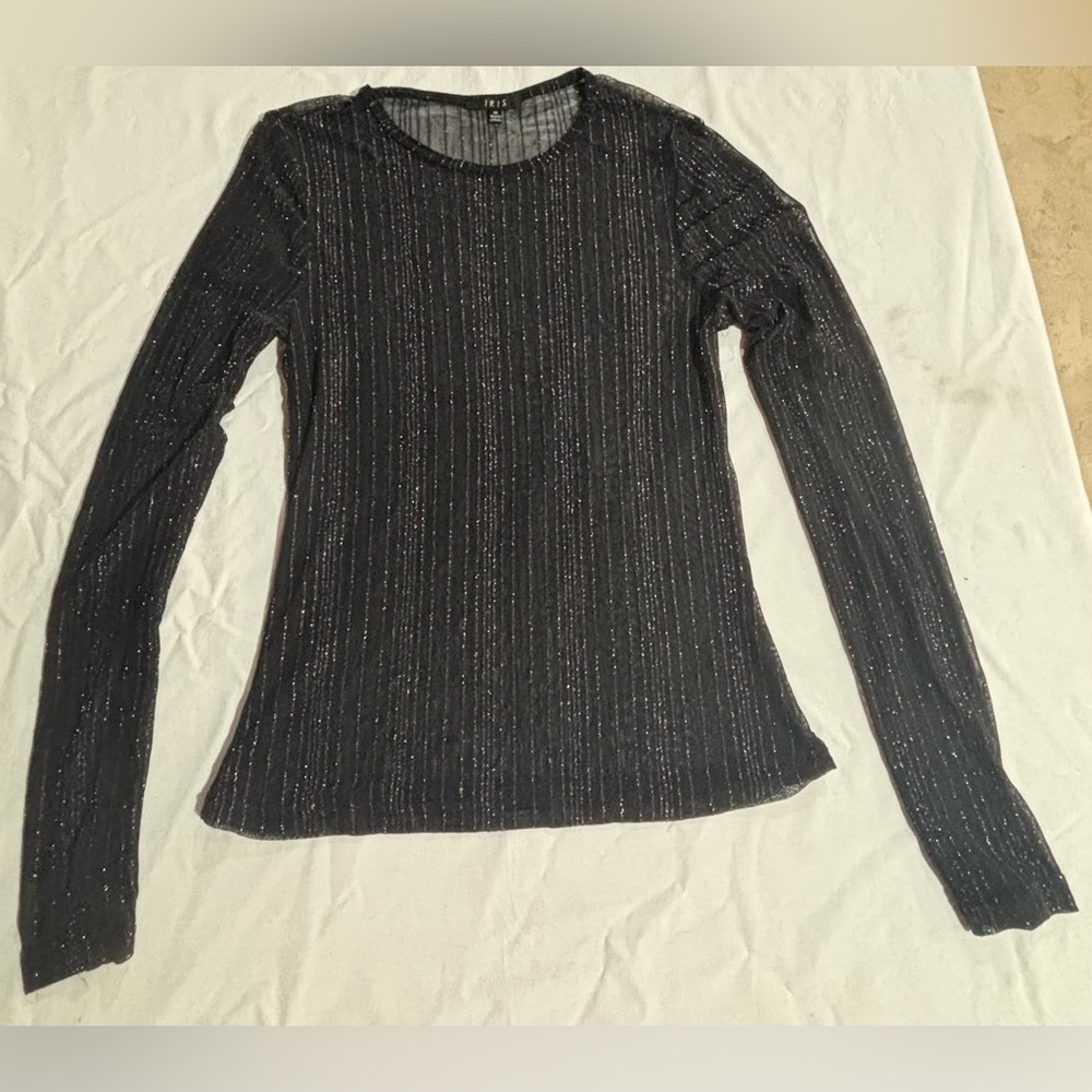 Iris Shimmering Black Long Sleeve Top